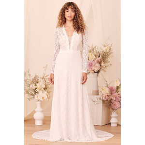 Lulus Hold This Promise White Lace Long Sleeve Maxi Dress - Size M